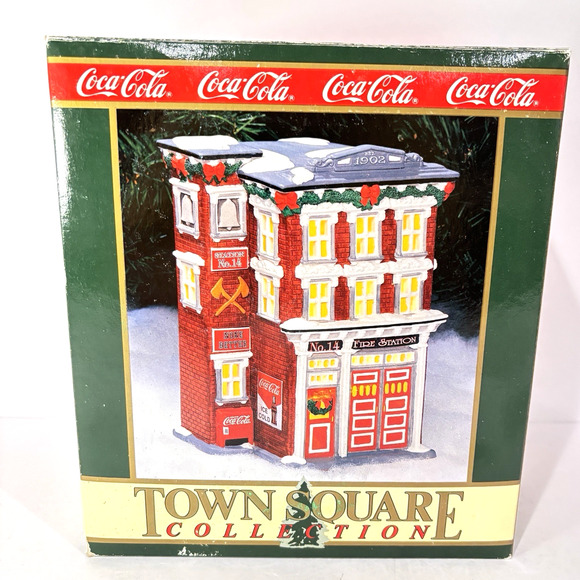 Vintage Coca-Cola Town Square Collection Fire Station # 14 Lighted 1992 In Box - Picture 1 of 10